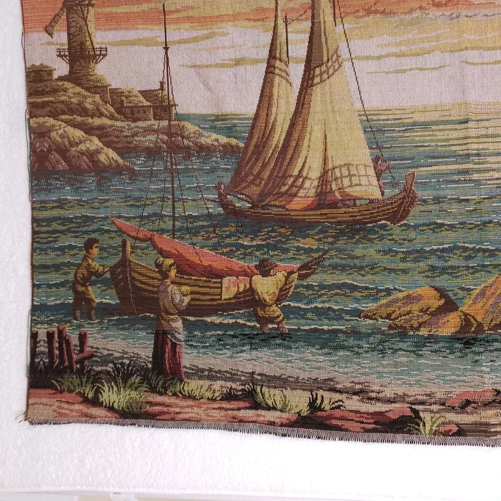 Unbranded Vintage Large Woven Harbor Tapestry 37x52‎ Multi Color